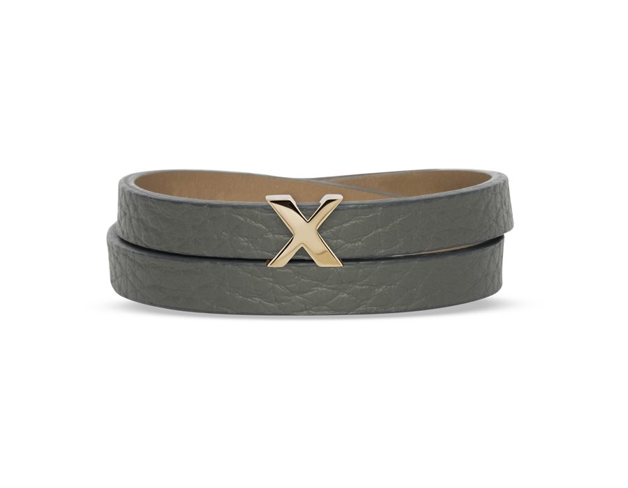 دستبند چرم و طلا حرف X