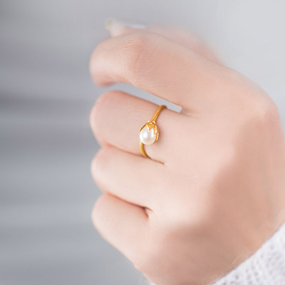 انگشتر طلا زنانه گل و مروارید