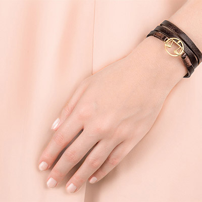 دستبند چرم و طلا زنانه ماه تولد مهر