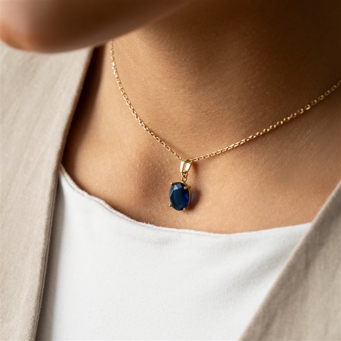 آویز طلا زنانه ویترای بیضی آبی