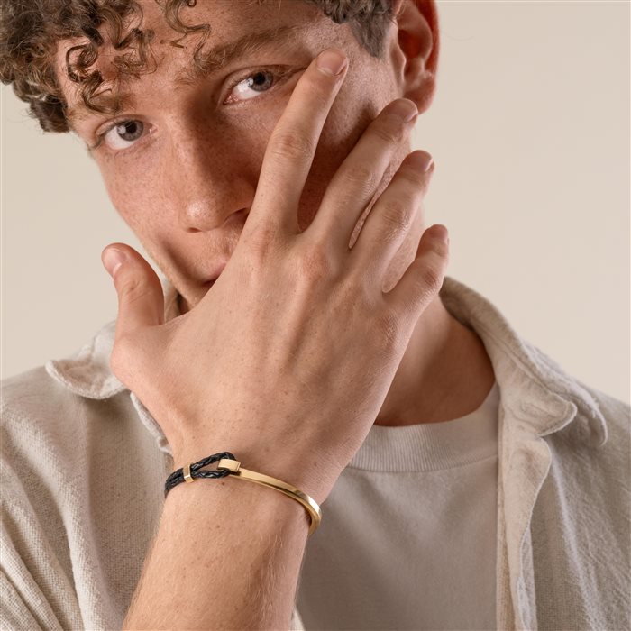 دستبند چرم و طلا مردانه کارائیب