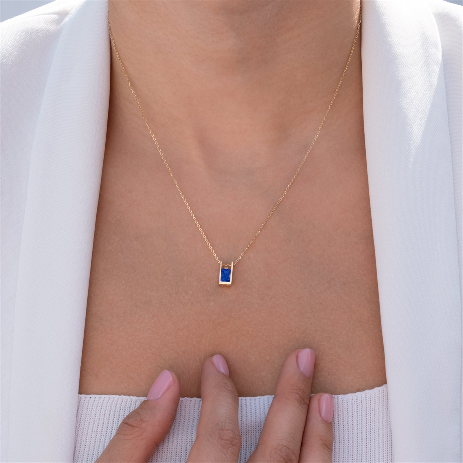 گردنبند طلا زنانه الای آبی گردنبند طلا زنانه الای آبی