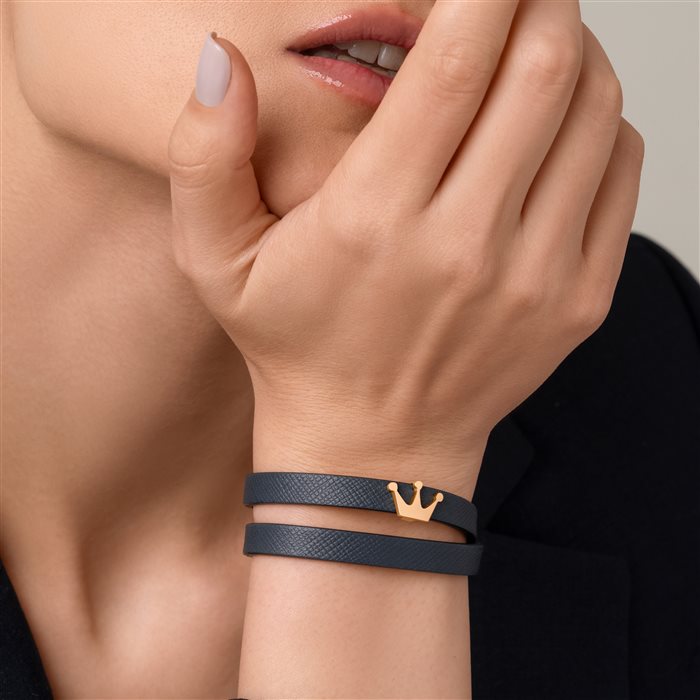 دستبند چرم و طلا تاج