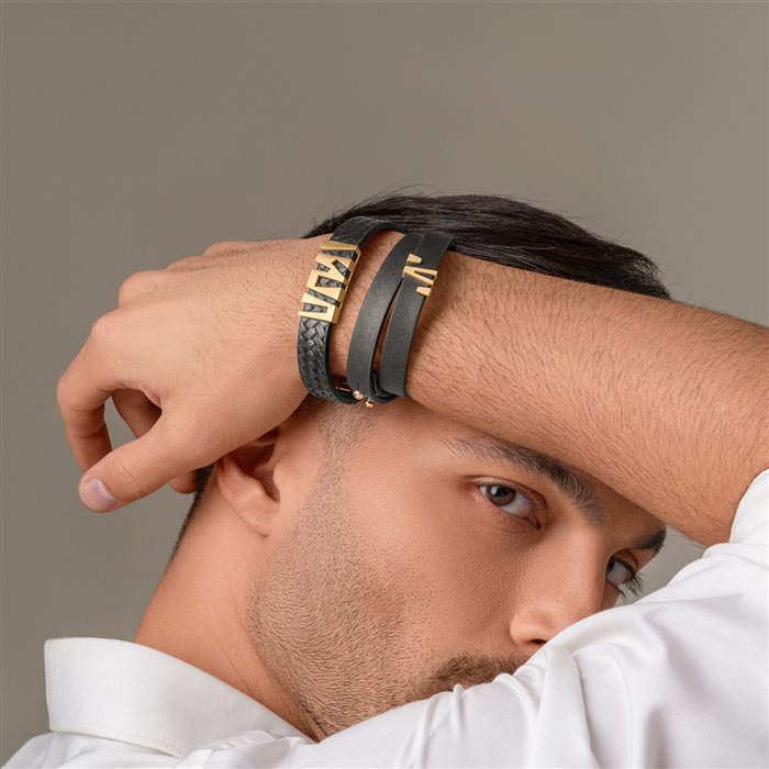 دستبند چرم و طلا مردانه آو