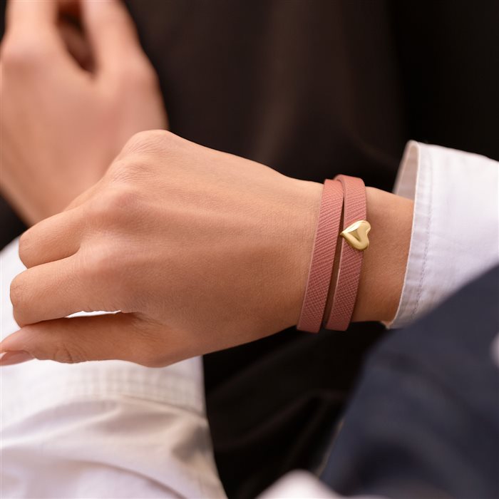 دستبند چرم و طلا زنانه قلب دامله