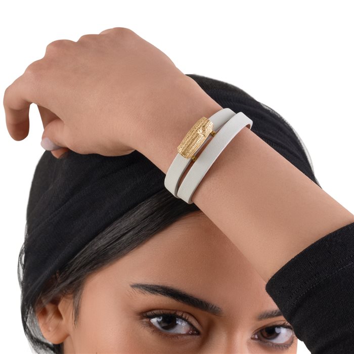 دستبند چرم و طلا زنانه منشور
