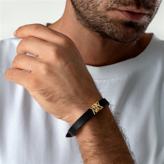 دستبند چرم و طلا مردانه کلاف