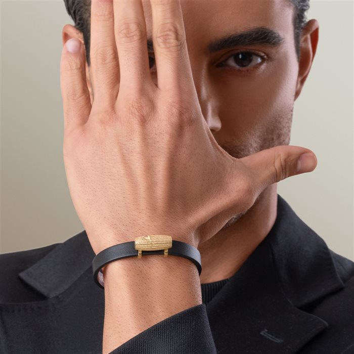 دستبند چرم و طلا مردانه منشور