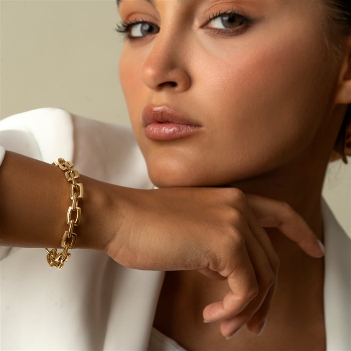 دستبند طلا زنانه هالوی مستطیل بزرگ