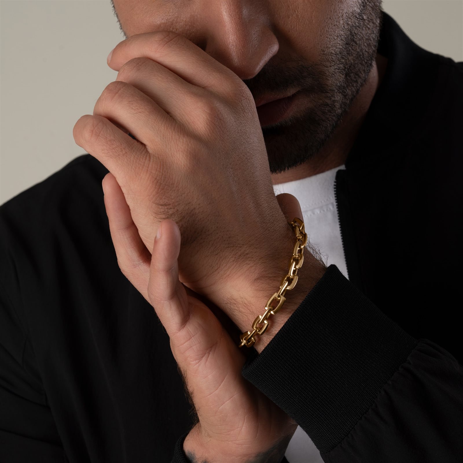 دستبند طلا مردانه هالوی مستطیل کوچک