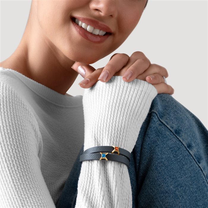 دستبند چرم و طلا زنانه آسو نارنجی