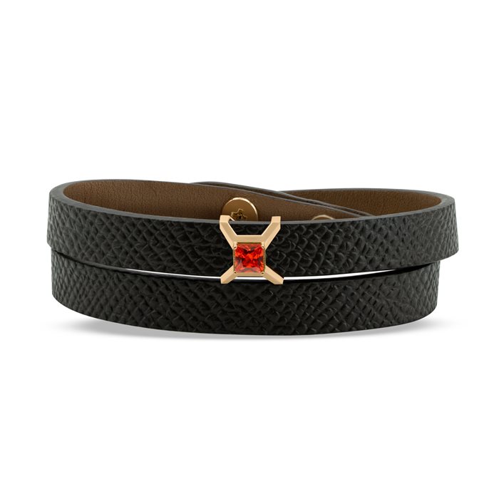 دستبند چرم و طلا زنانه آسو نارنجی